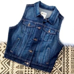 Premium Dark Wash Cropped Denim Vest
